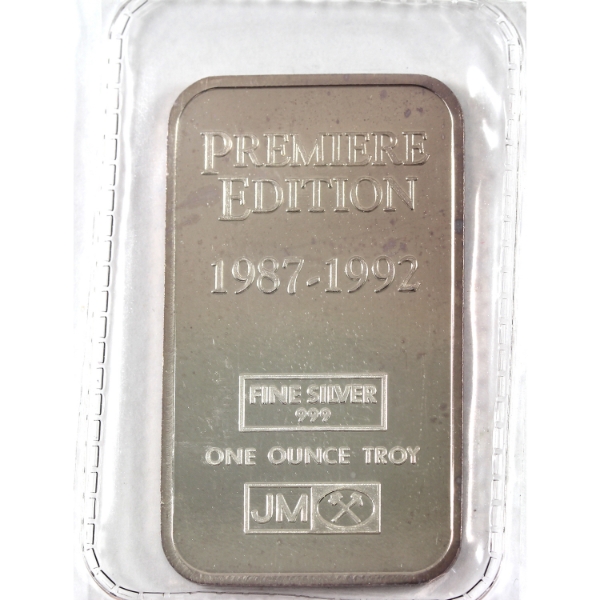 1oz Johnson Matthey 1992 Premiere Edition .999 Fine Silver Bar SN: FCP458 (Tax Exempt)