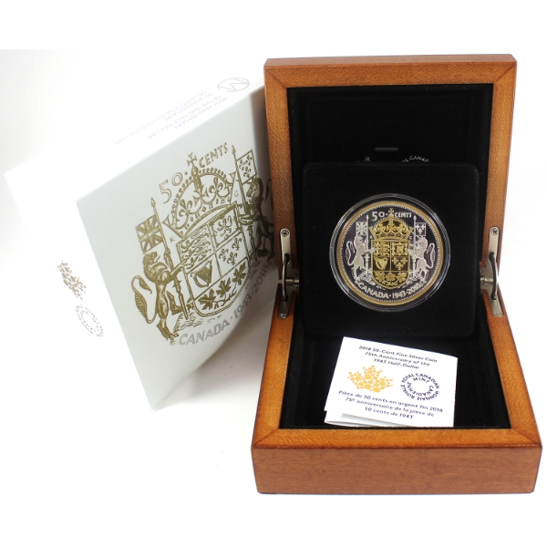 2018 50-cent 75th Anni. of the 1943 Half Dollar 2oz .9999 Fine Silver w/ Selective Gold Plating 