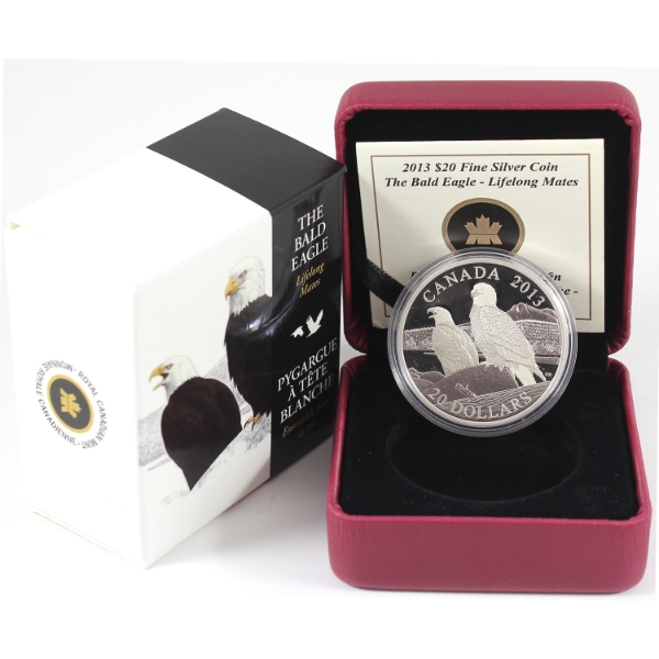 2013 $20 The Bald Eagle - Lifelong Mates 1oz .9999 Fine Silver Coin (Tax Exempt)