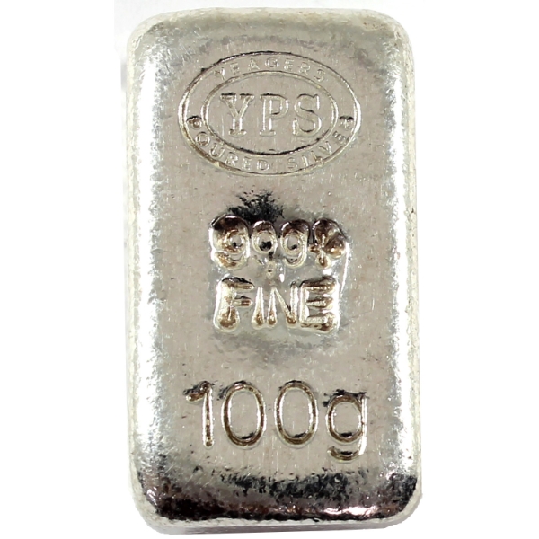 100g Yeagers Poured Silver YPS .999+ Fine Silver Hand Poured Bar. (Tax Exempt)