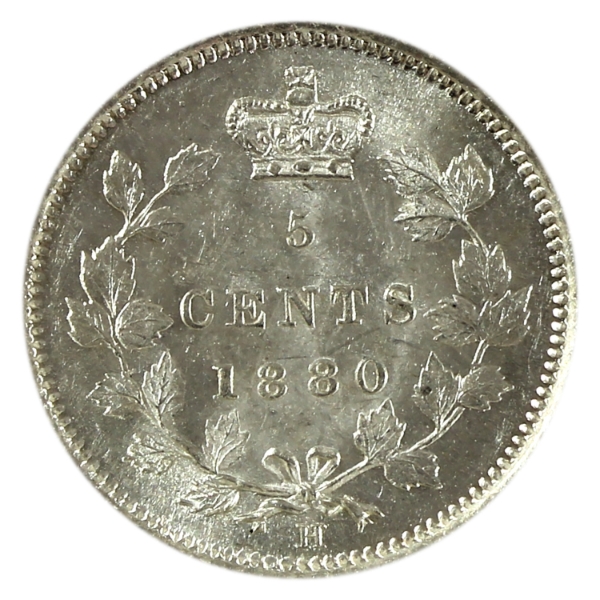5-cent 1880H Obv 2 UNC+ Cameo