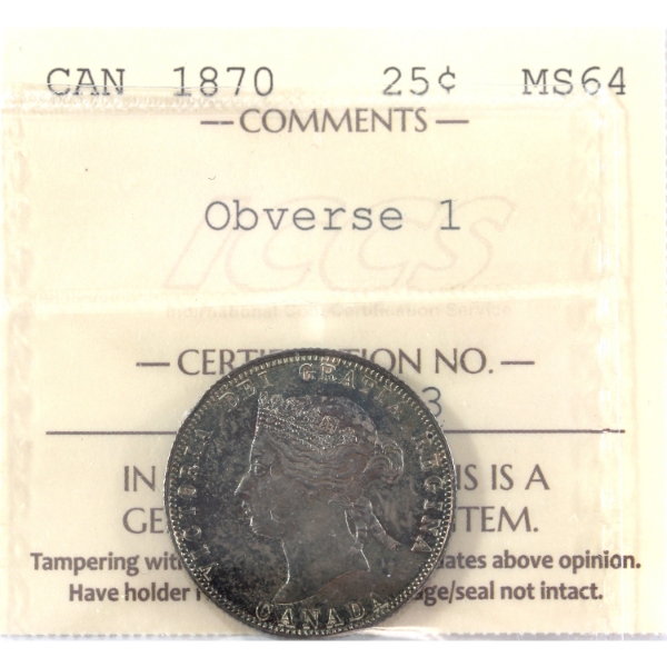 25-cent 1870 Obverse 1 ICCS MS64