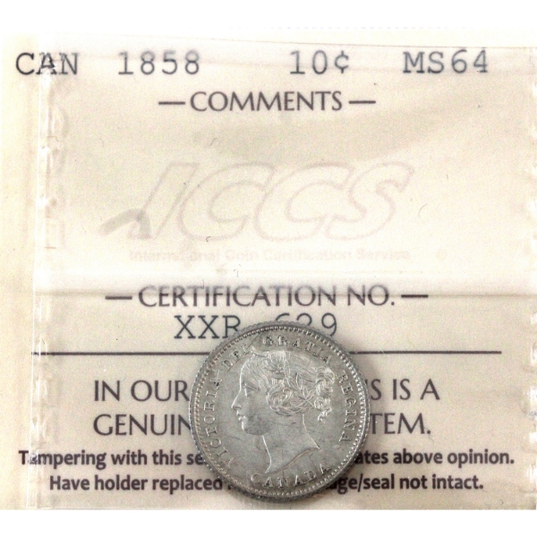 10-cent 1858 ICCS MS64