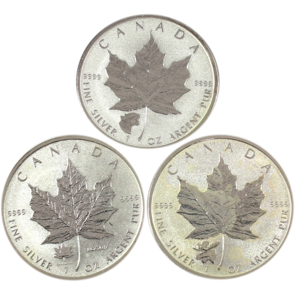3x 1oz 2017 $5 Silver Maple Leaf .9999 Fine Silver Coins w/ Privy Marks. 3pcs. (Tax Exempt)