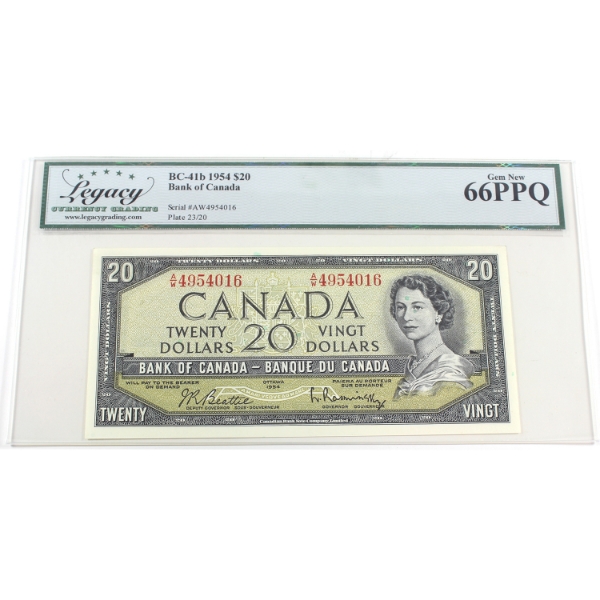 BC-41b 1954 $20 Legacy GEM UNC66 PPQ Beattie-Rasminsky SN:A/W4954016