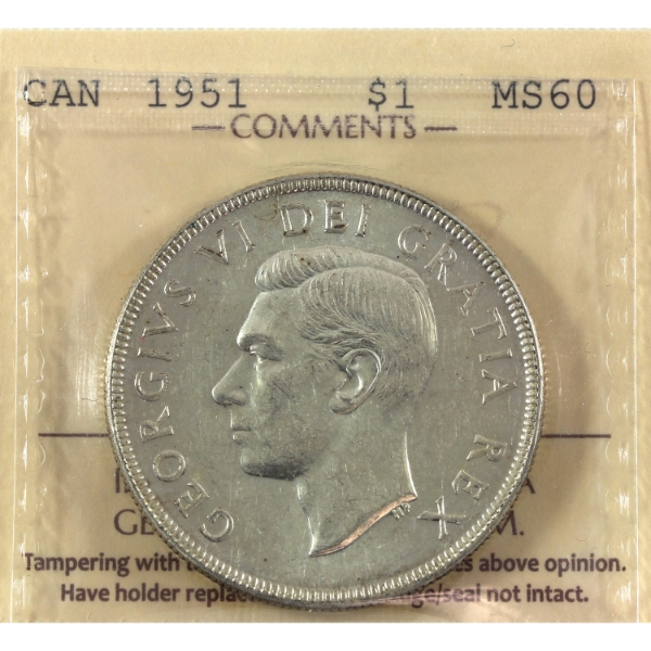 Silver $1 1951 Arnprior ICCS MS60