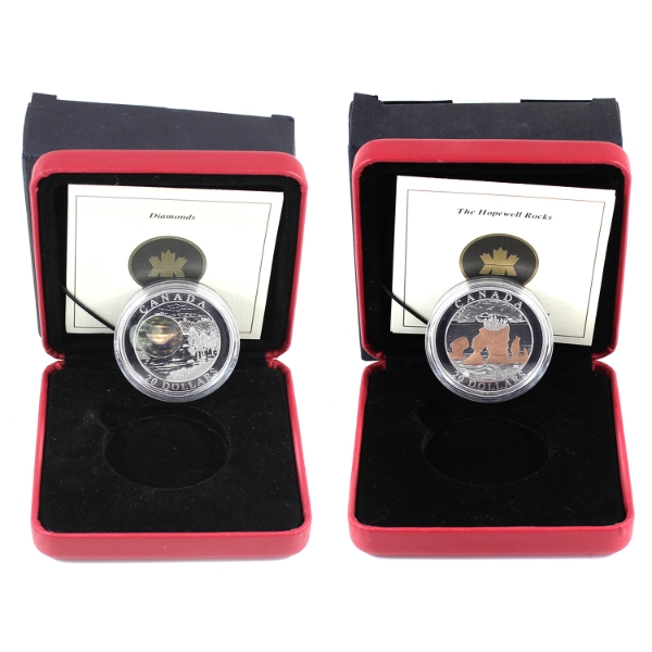 2004 $20 Natural Wonders- Hopewell Rocks & NWT Diamonds 1oz .9999 Fine Silver Coins. 2pcs