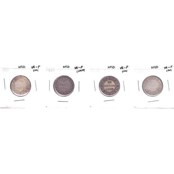 4x Newfoundland 20-cent 1865, 1885, 1888 & 1900 All VG-F. 4pcs