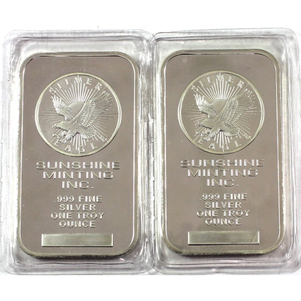 2x 1oz Sunshine Mint .999 Fine Silver Bars. 2pcs. (Tax Exempt)