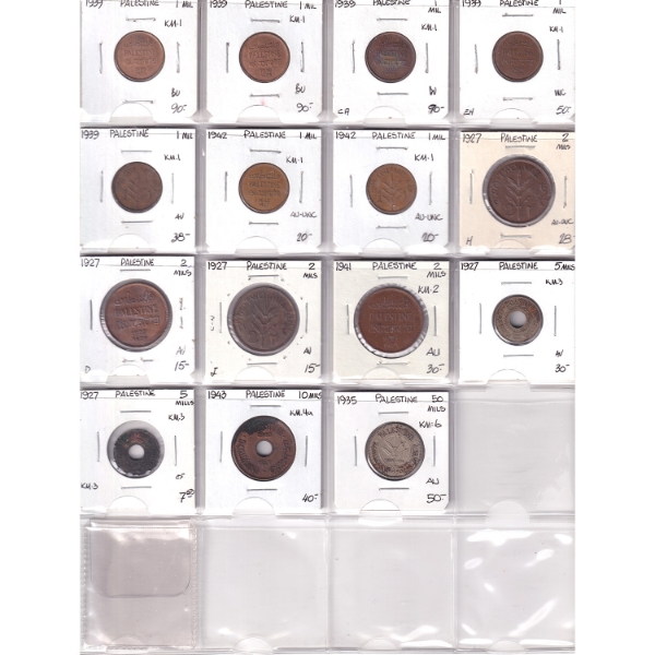 Bulk Collection Palestine Mixed Denomination 1927-1943 in 20-Pocket Sheet. 15pcs