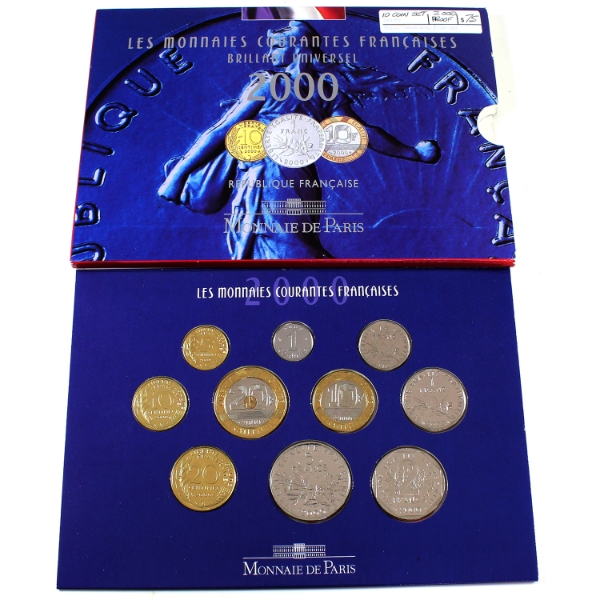 France 2000 10-Coin Brilliant Uncirculated Set