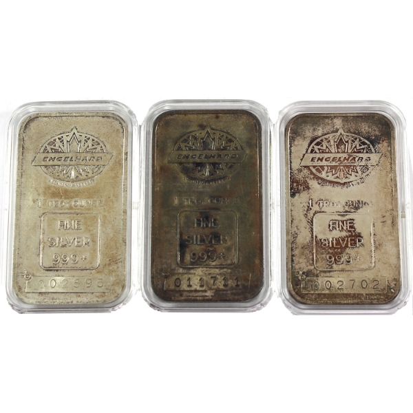 3x 1oz Engelhard Canada c.1981 Maple Leaf Variety A .999+ Silver Bars. 3pcs. (Tax Exempt)