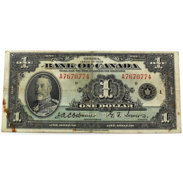 BC-1 1935 $1 English F-VF Osborne-Towers SN:A7670774 Check Letter D