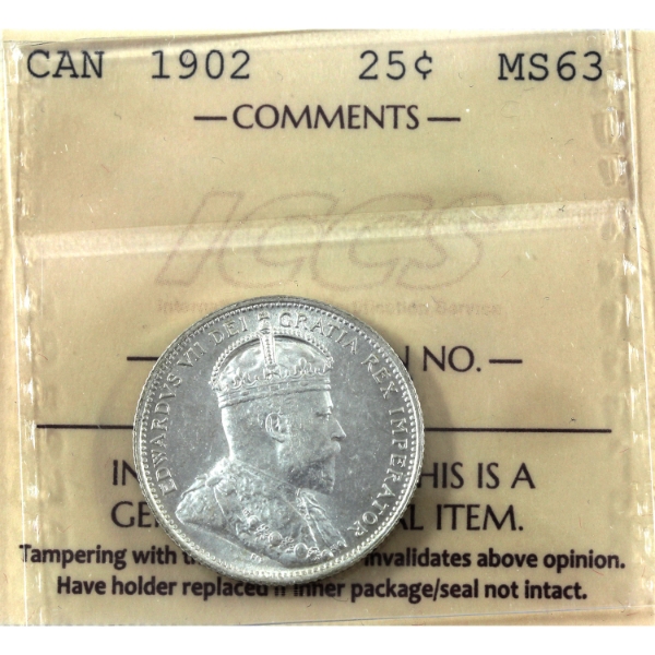 25-cent 1902 ICCS MS63