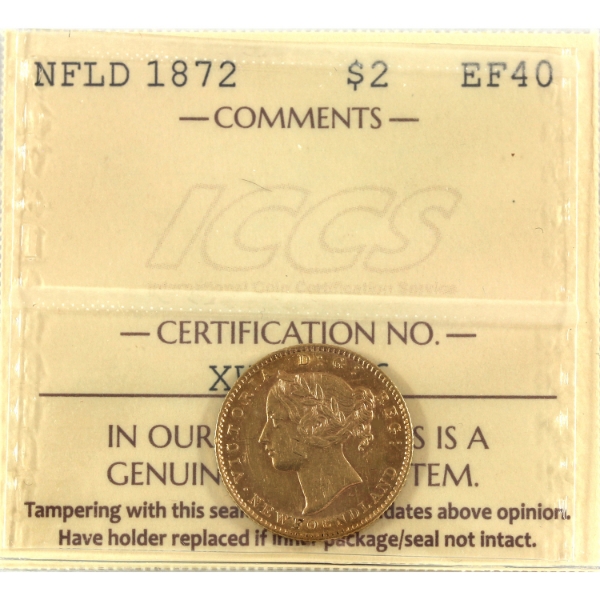 Newfoundland Gold $2 1872 ICCS EF40