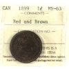 Image 1 : 1-cent 1899 ICCS MS63 Red & Brown