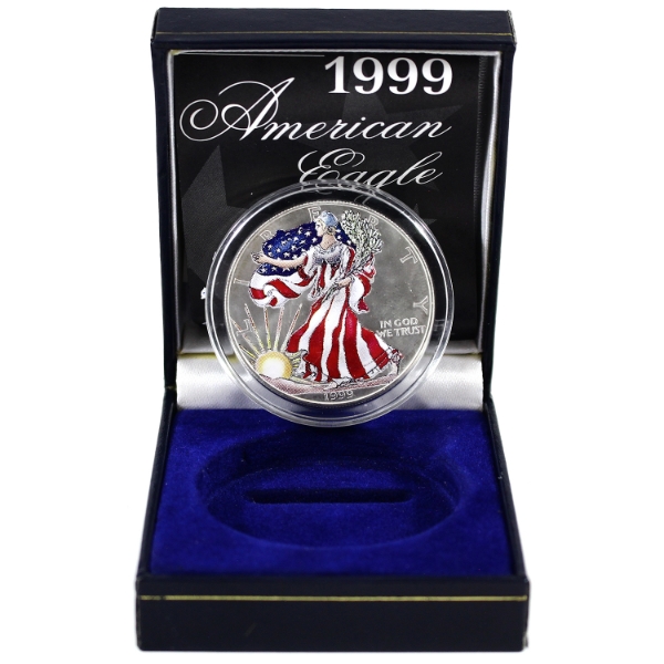 1oz USA 1999 American Eagle Coloured Walking Liberty .999 Fine Silver w/ COA (Tax Exempt)