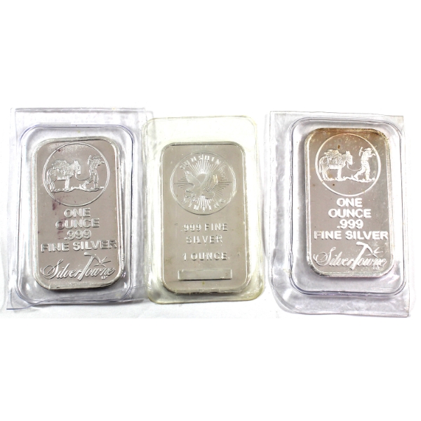 3x 1oz Sunshine Mint & SilverTowne .999 Fine Silver Bars. 3pcs. (Tax Exempt)
