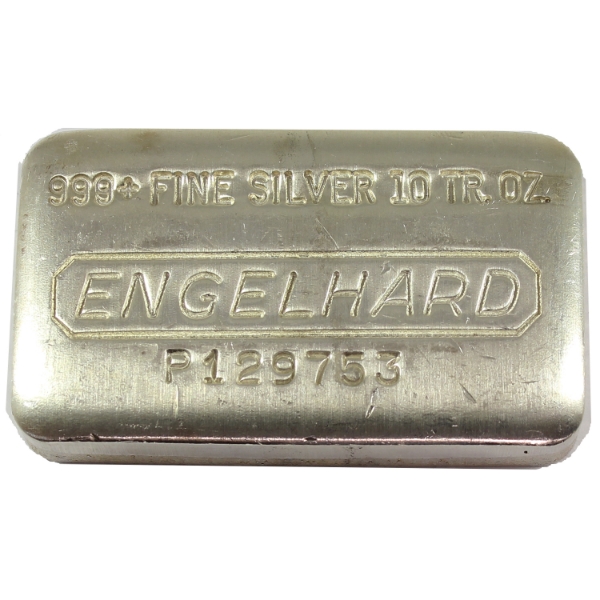 10oz Engelhard c.1980s 11th Series in "P" Prefix Variation .999+ Silver Bar SN: P129753 (Tax Exempt)