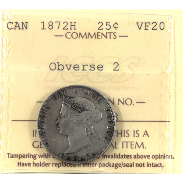 25-cent 1872H Obverse 2 ICCS VF20