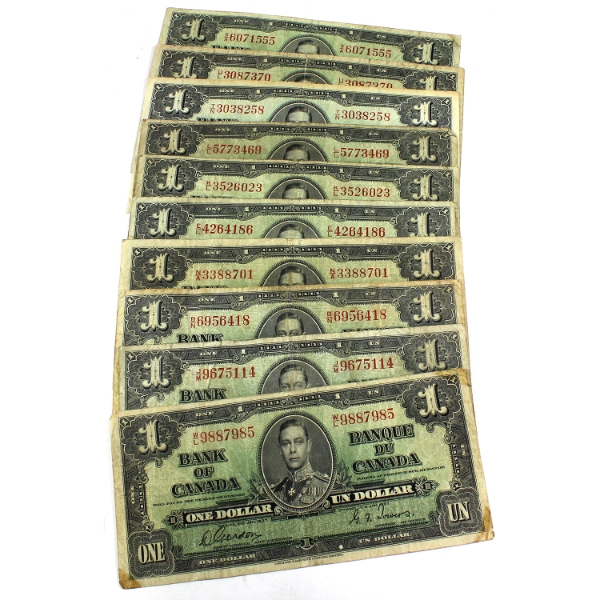 10x 1937 $1 Banknotes. 10pcs.