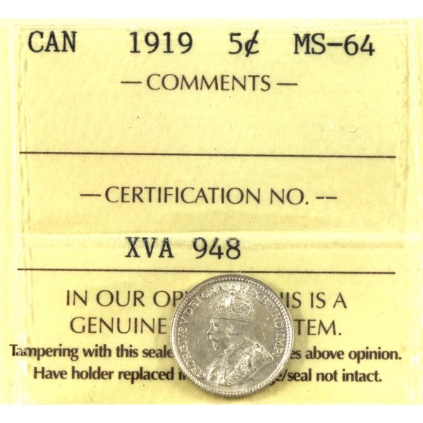 5-cent 1919 ICCS MS64