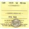 Image 1 : 5-cent 1919 ICCS MS64