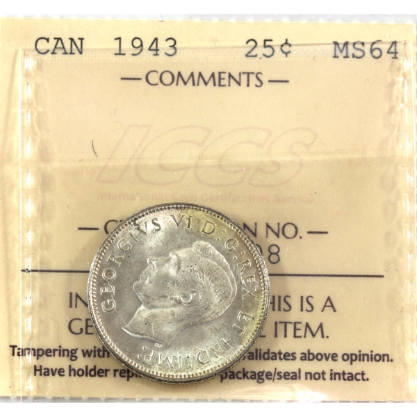 25-cent 1943 ICCS MS64