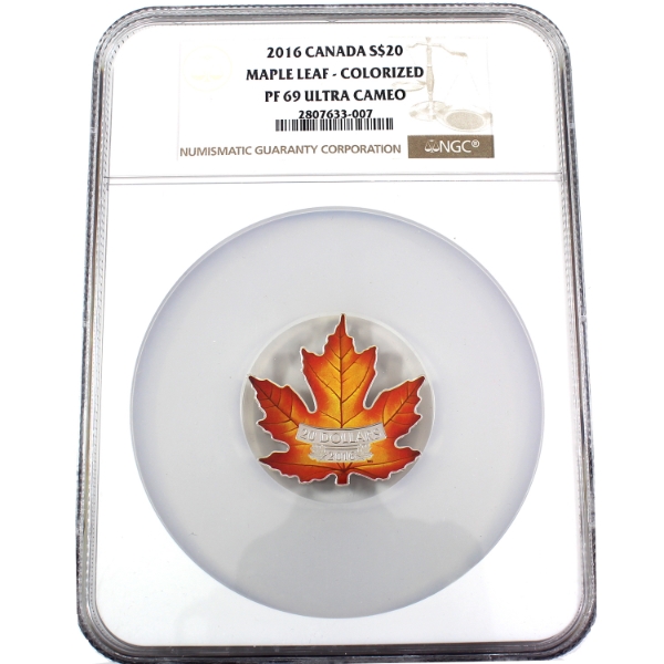 2016 $20 Maple Leaf .9999 Fine Silver Coin w/ Selective Colour NGC PF69 Ultra Cameo (Tax Exempt)