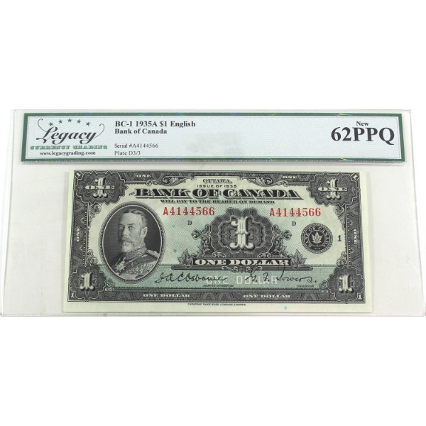 BC-1 1935A $1 English Legacy UNC62 PPQ Osborne-Towers SN: A4144566 ppD
