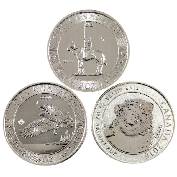 3.25oz Lot Total! RCM 2018-2020 Mixed Denomination .9999 Fine Silver Rounds. 3pcs. (Tax Exempt)