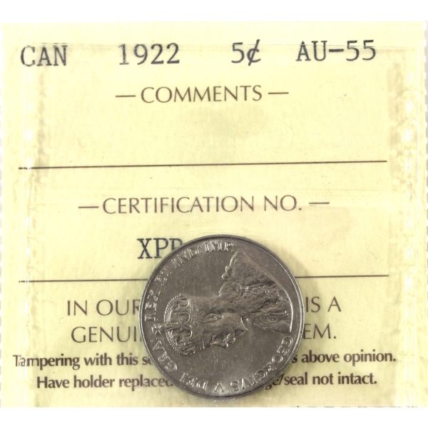 5-cent 1922 ICCS AU55