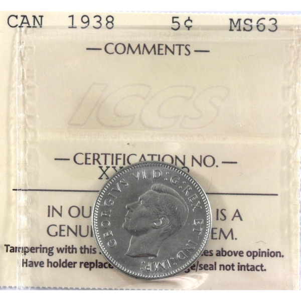 5-cent 1938 ICCS MS63