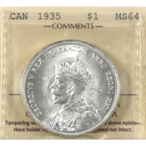 Silver $1 1935 Dbl XXV ICCS MS64