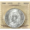 Image 1 : Silver $1 1935 Dbl XXV ICCS MS64