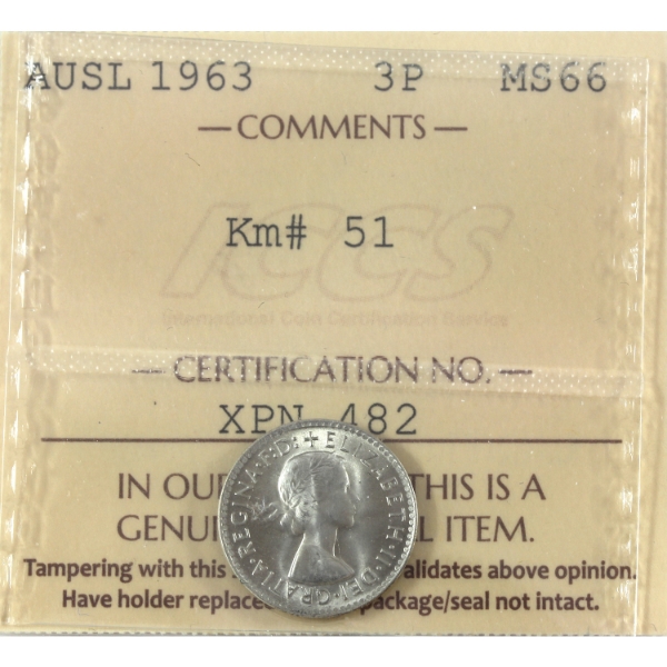 Australia 1963 3 Pence ICCS MS66