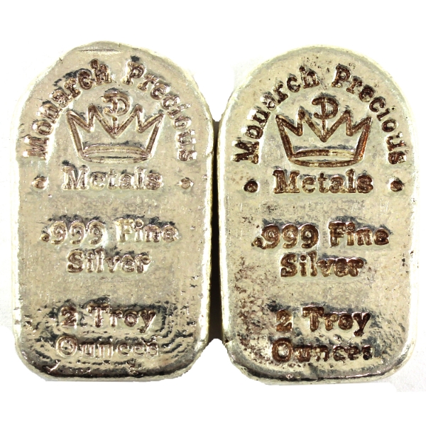 2x 2oz Monarch Precious Metals Tombstone .999 Fine Silver Art Bars. 2pcs. (Tax Exempt)