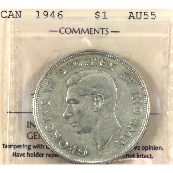 Silver $1 1946 ICCS AU55