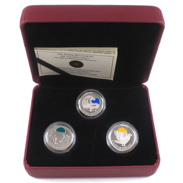 2011 25-cent Our Legendary Nature: Canadian Conservation Success Sterling Silver 3-Coin Set