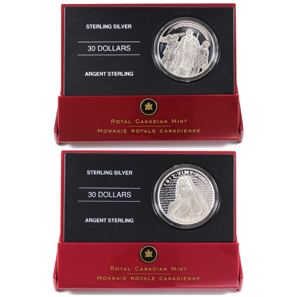 Group Lot of 2006 & 2007 $30 1oz WWI Sterling Silver Coins. 2pcs.