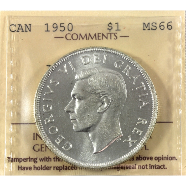 Silver $1 1950 Island Logs ICCS MS66 *Scarce*