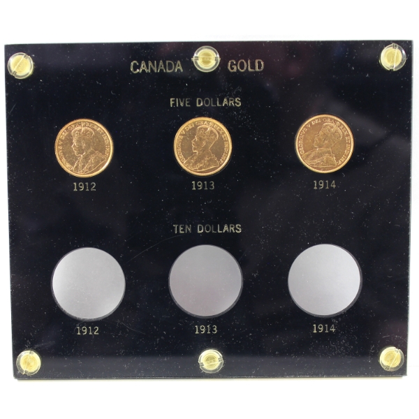 1912-1914 Gold $5 3-Piece Set in Vintage Holder