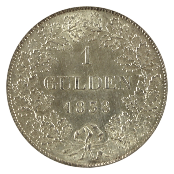 German States-Nassau Silver 1838 Gulden UNC