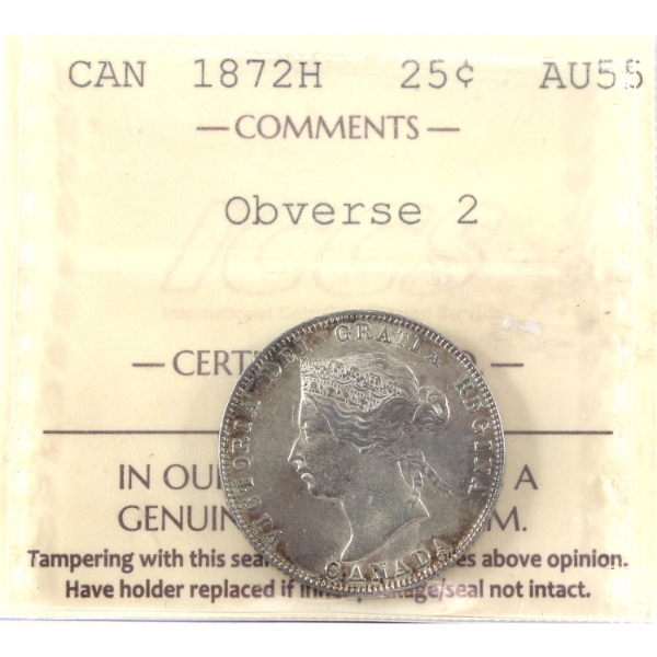 25-cent 1872H Obverse 2 ICCS AU55