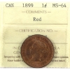 Image 1 : 1-cent 1899 ICCS MS64 Red