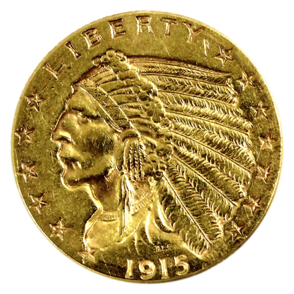 USA Gold 1915 $2.50 Indian Head Quarter Eagle EF-AU