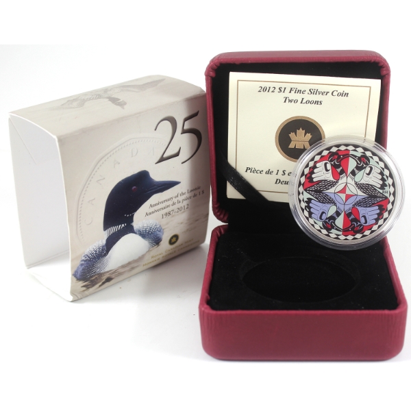 2012 $1 Artistic Two Loons 1oz .9999 Fine Silver Coin (Tax Exempt)