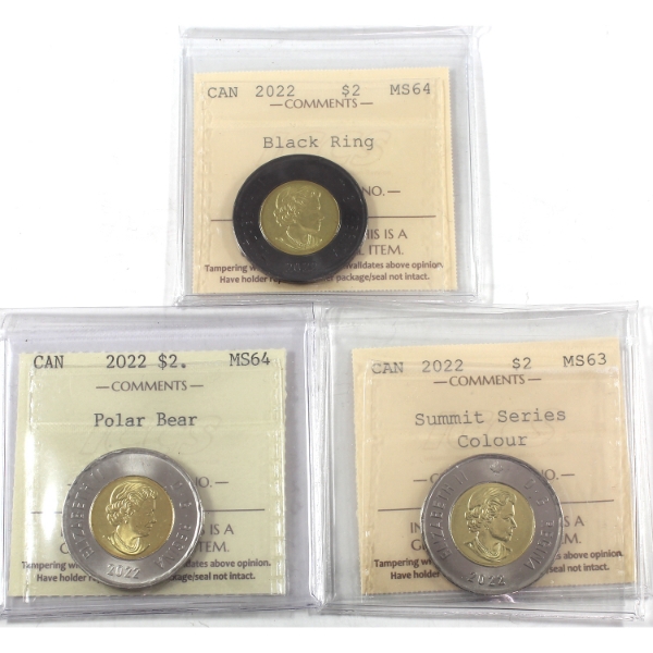 3x $2 2022 ICCS MS63 to MS64. 3pcs.