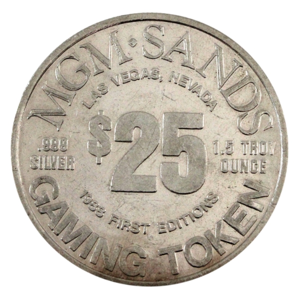 1.5oz 1988 First Editions $25 MGM Sands .999 Silver Gaming Token (Tax Exempt)