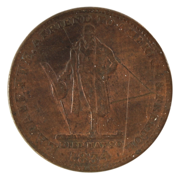 USA 1835 HT-218 Walsh's General Store Hard Times Merchant Token 11.22g-Copper, 28.5mm.